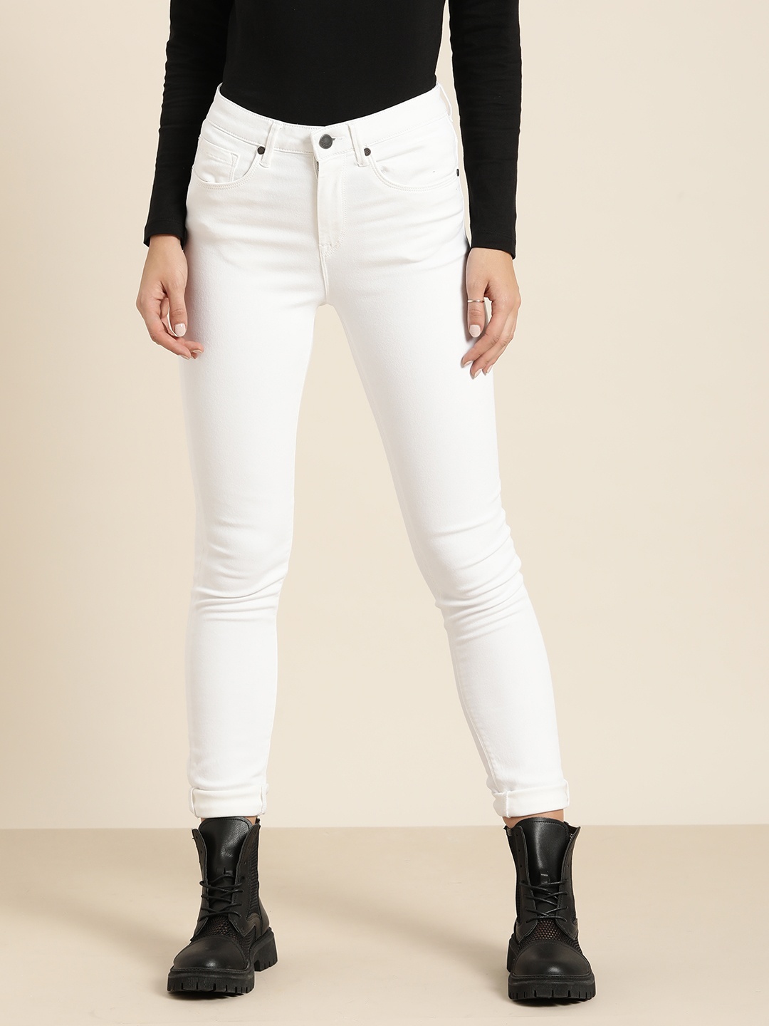 Moda Rapido Women White Skinny Fit High-Rise Stretchable Jeans