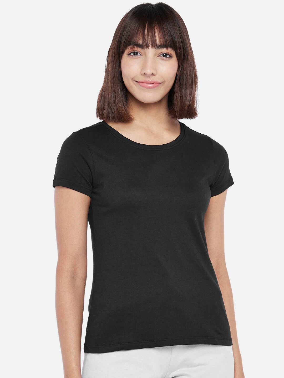 

Dreamz by Pantaloons Women Black Pure Cotton Regular Lounge tshirt