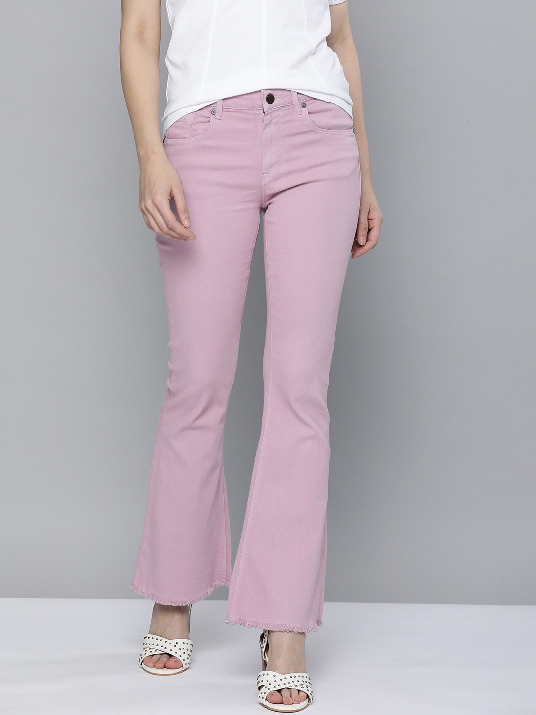 

HERE&NOW Women Pink Flared Fit High-Rise Clean Look Jeans