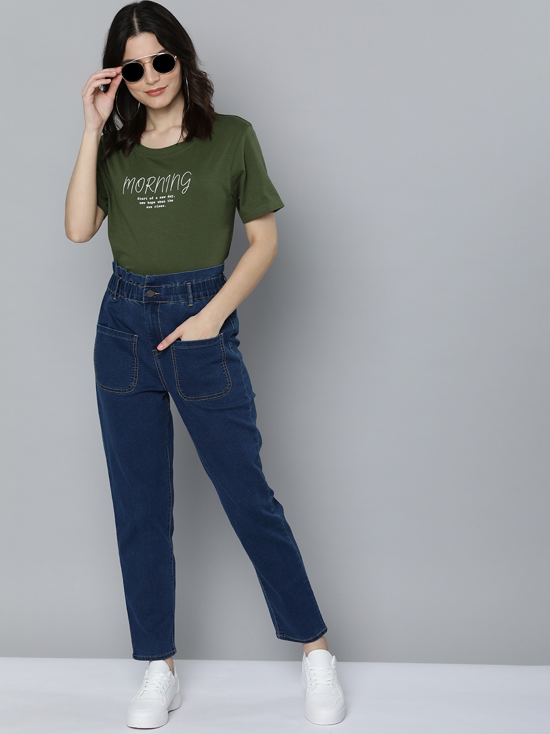 

HERE&NOW Women Blue Mid-Rise Slouchy Fit Stretchable Jeans