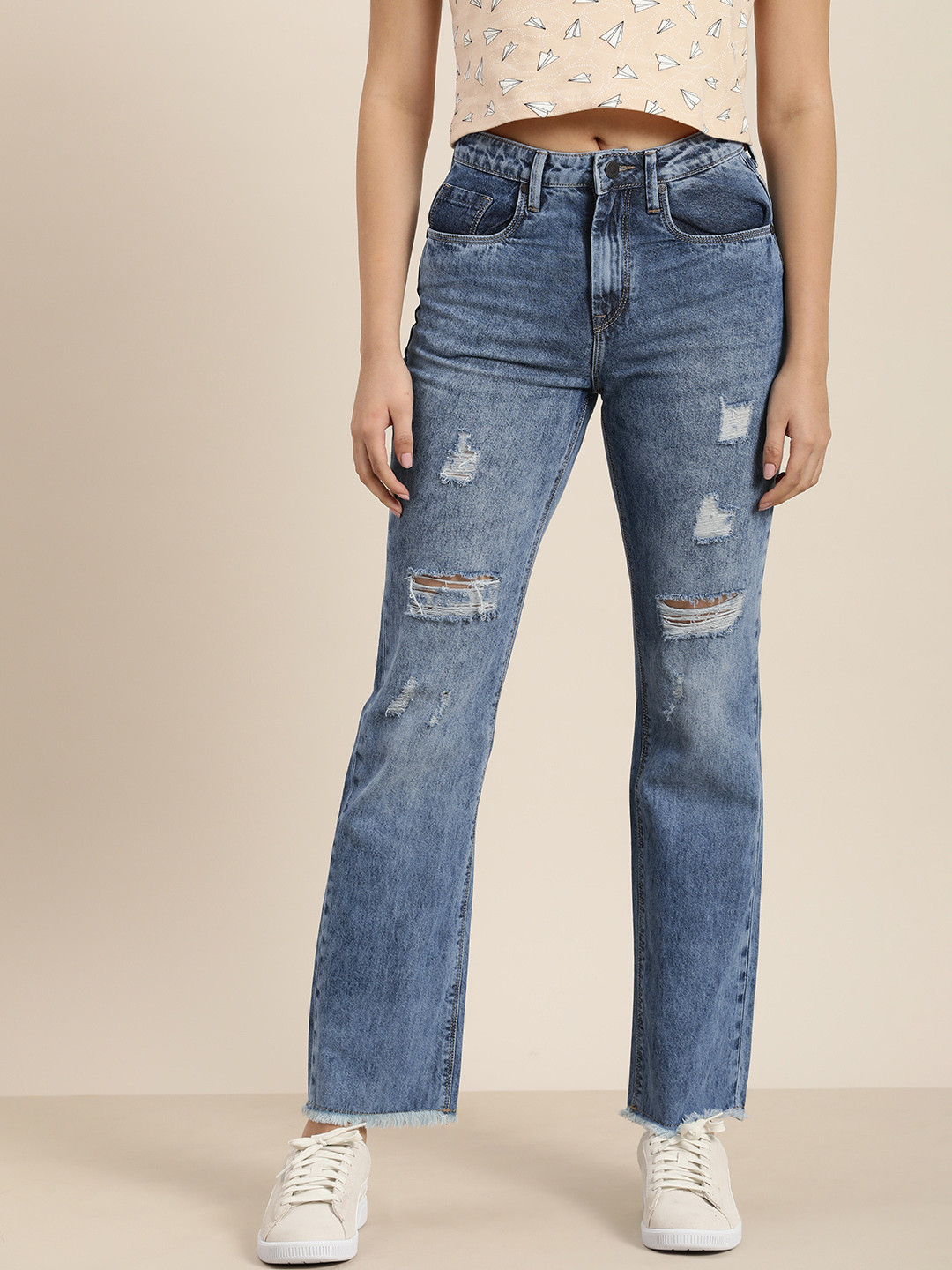 

Moda Rapido Women Blue Regular Fit Mid-Rise Mildly Distressed Light Fade Jeans
