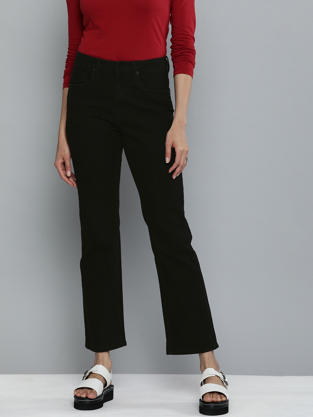 

HERE&NOW Women Black Straight Fit High-Rise Jeans