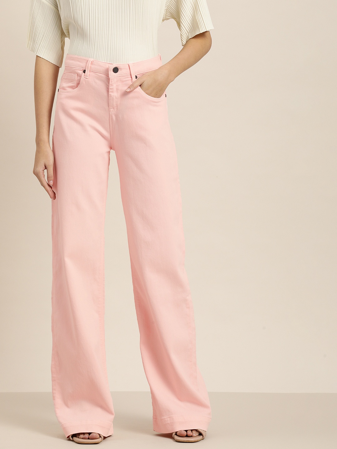 

Moda Rapido Women Pink Wide Leg Mid-Rise Clean Look Jeans