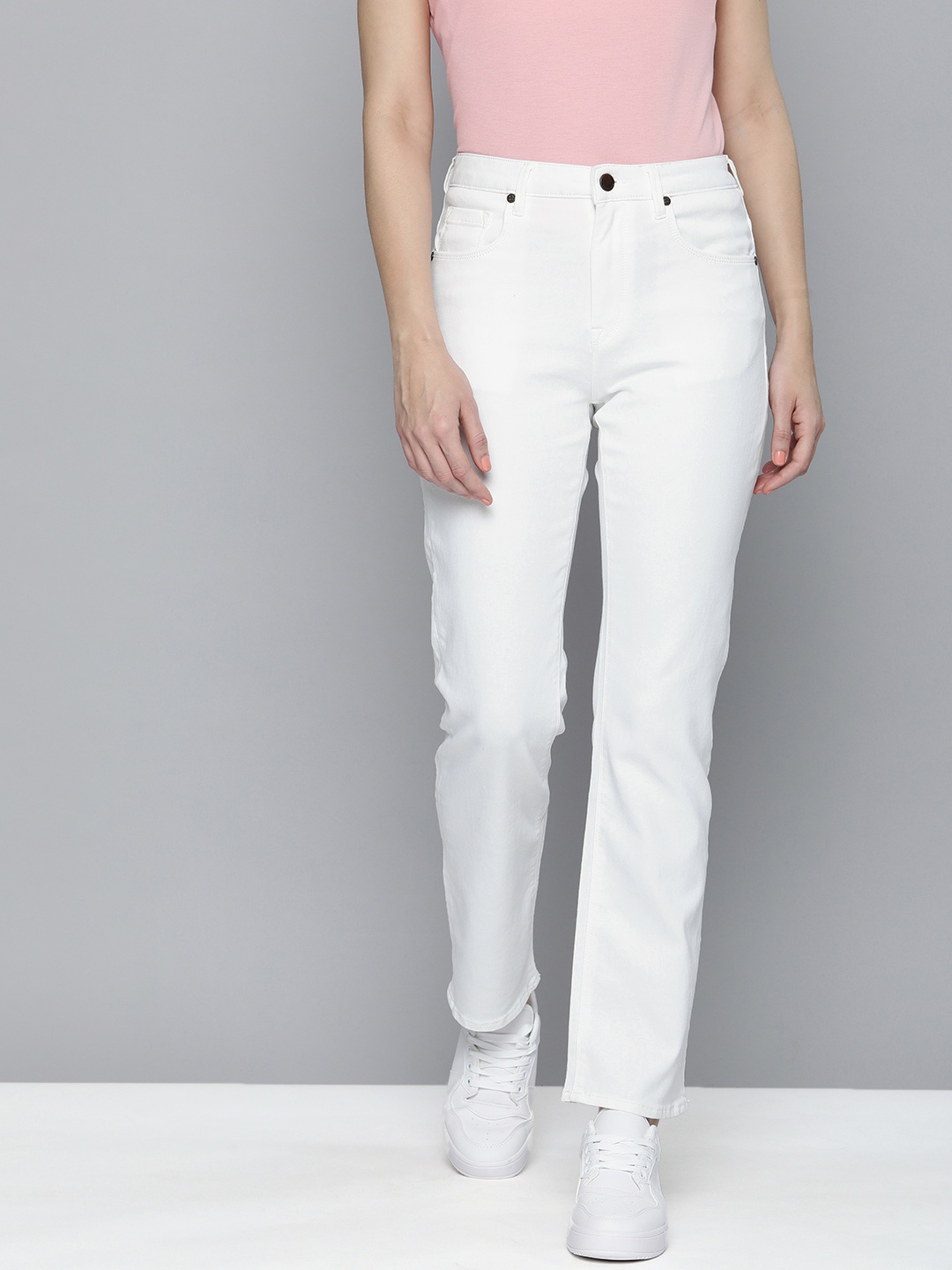 

HERE&NOW Women White High-Rise Straight Fit Stretchable Jeans