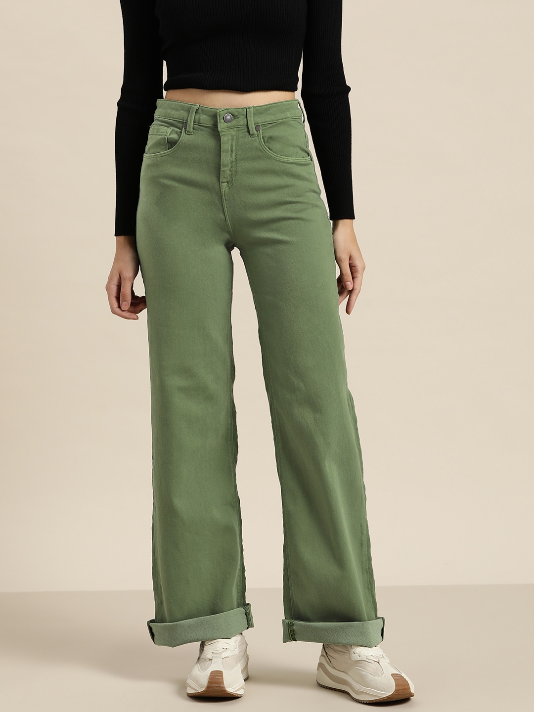 

Moda Rapido Women Green Wide Leg Stretchable Jeans