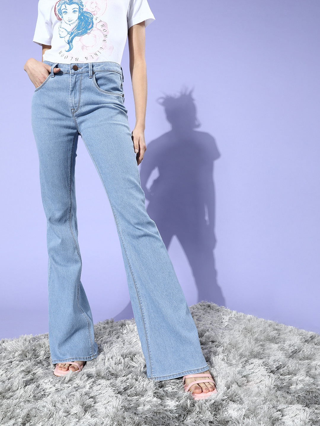 

HERE&NOW Women Stunning Blue High-Rise Bootcut Fit Stretchable Jeans