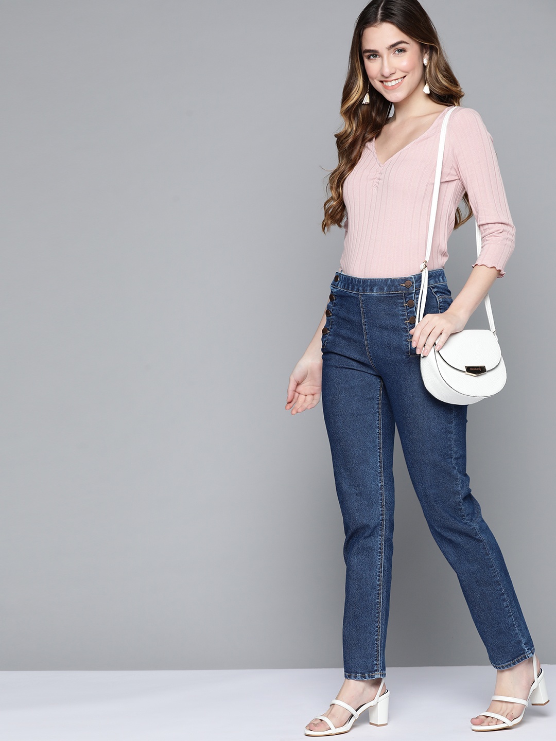 

HERE&NOW Women Navy Blue Slim Fit High-Rise Stretchable Jeans
