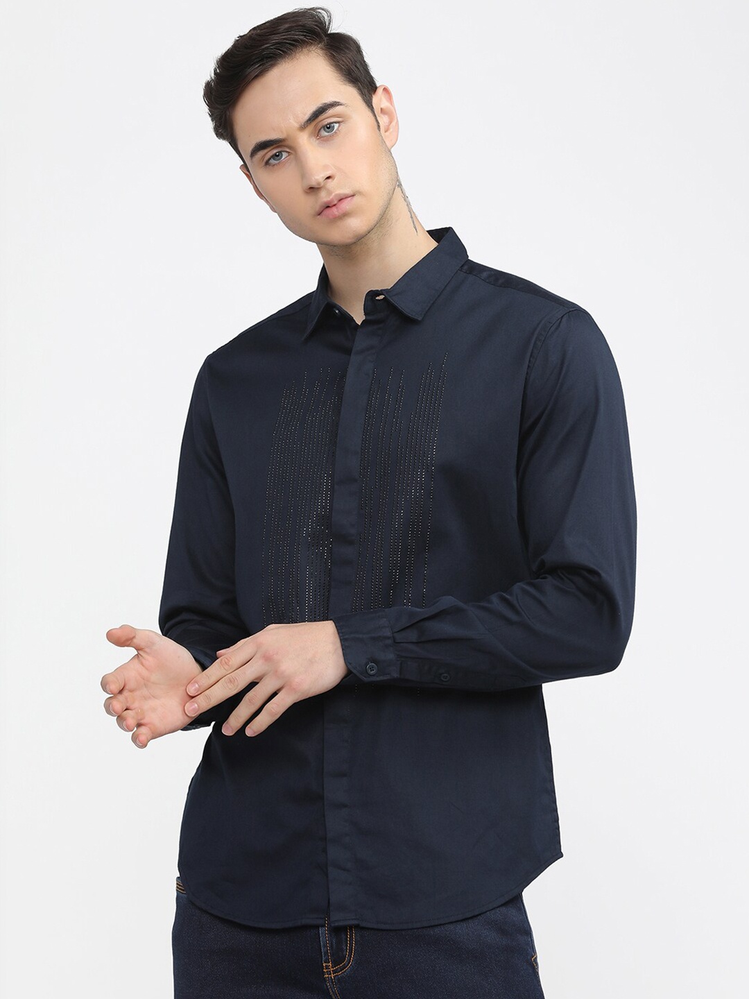 

HIGHLANDER Men Navy Blue Slim Fit Opaque Casual Shirt