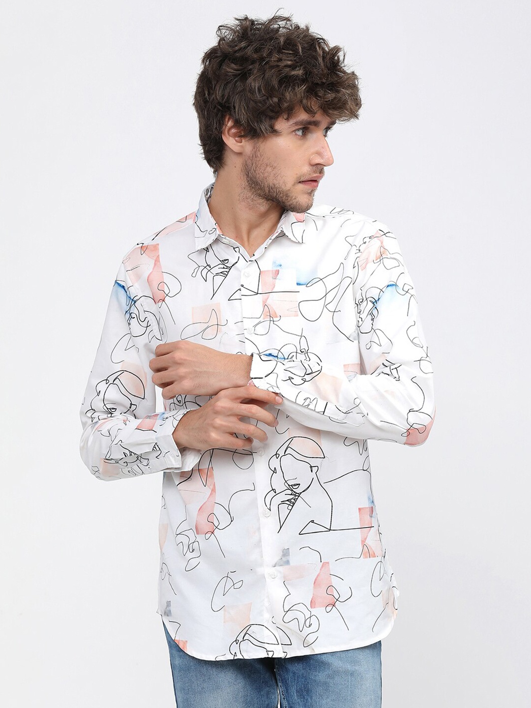 

HIGHLANDER Men White Slim Fit Opaque Printed Casual Shirt