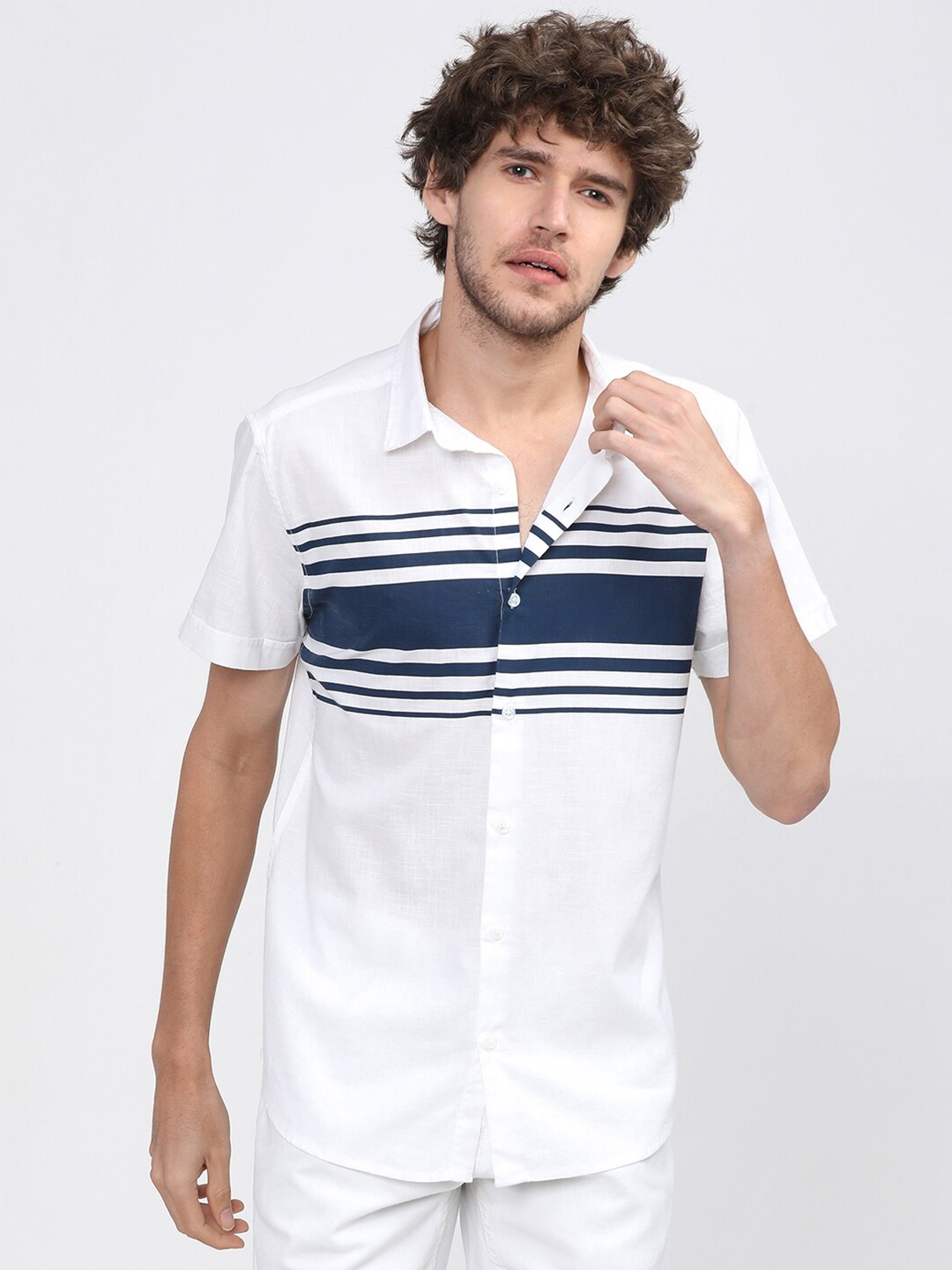 

KETCH Slim Fit Horizontal Striped Casual Shirt, White