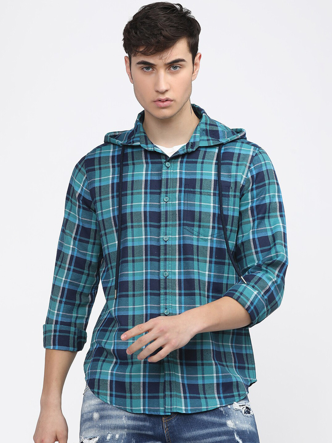 

KETCH Slim Fit Tartan Checks Casual Shirt, Navy blue