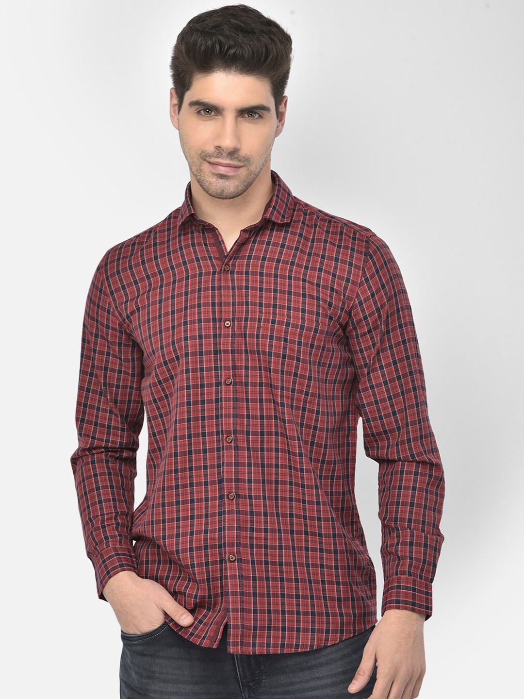 

Richlook Men Maroon Slim Fit Opaque Checked Casual Shirt