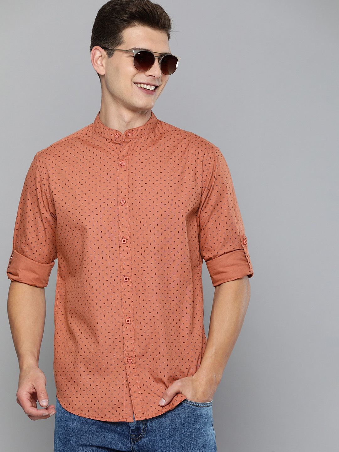 

HERE&NOW Men Orange Slim Fit Floral Printed Casual Shirt