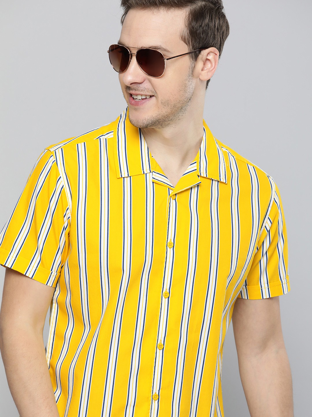 

HERE&NOW Men Yellow Slim Fit Striped Sustainable Casual Shirt