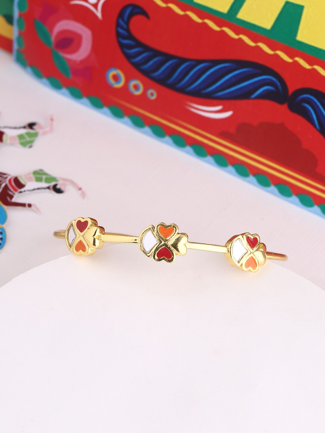 

Voylla Women Gold-Toned & Orange Brass Cubic Zirconia Antique Gold-Plated Link Bracelet