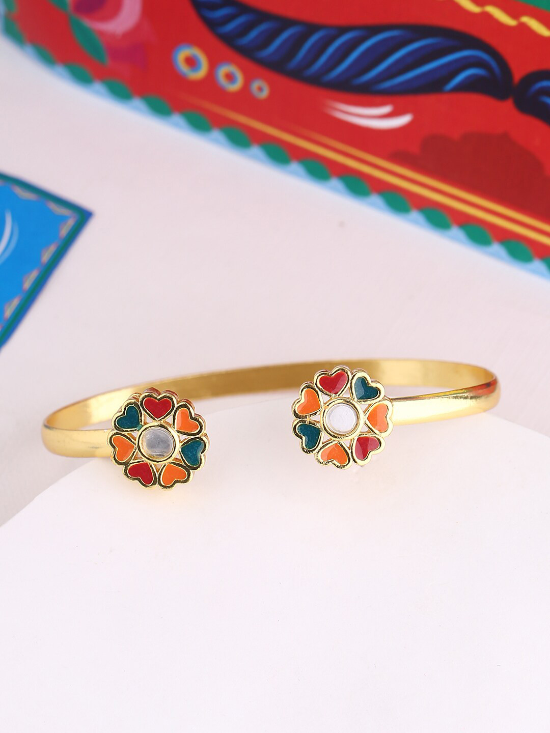 

Voylla Women Gold-Toned & Orange Brass Cubic Zirconia Antique Gold-Plated Link Bracelet