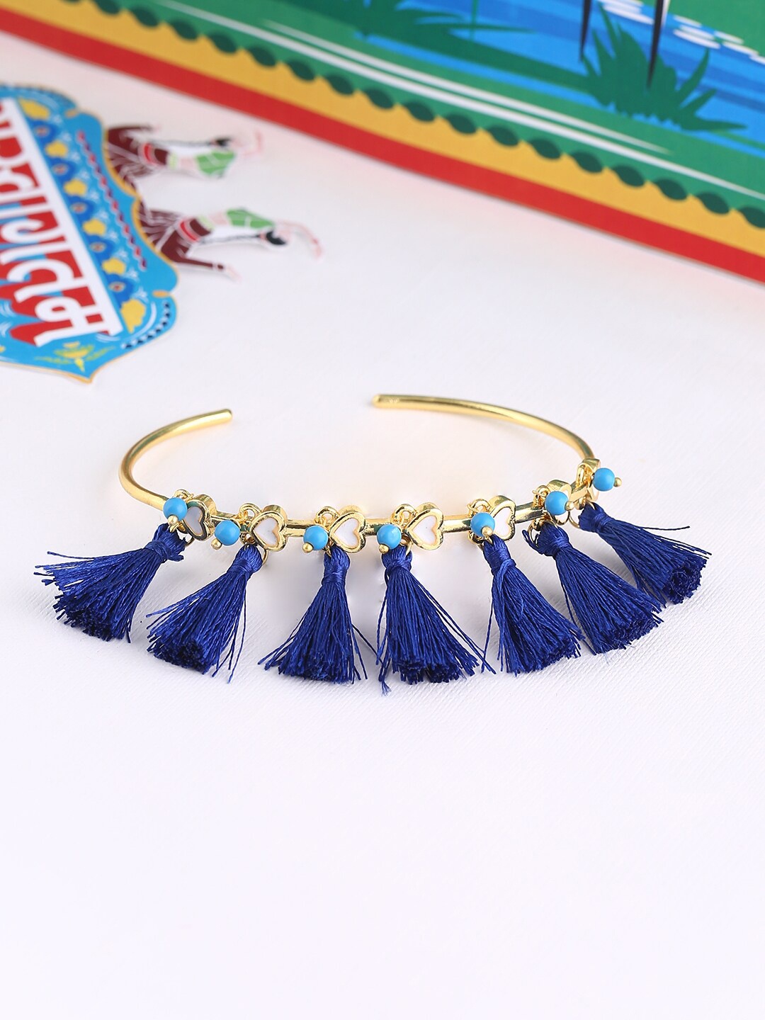 

Voylla Women Blue & Gold-Toned Brass Gold-Plated Cuff Bracelet