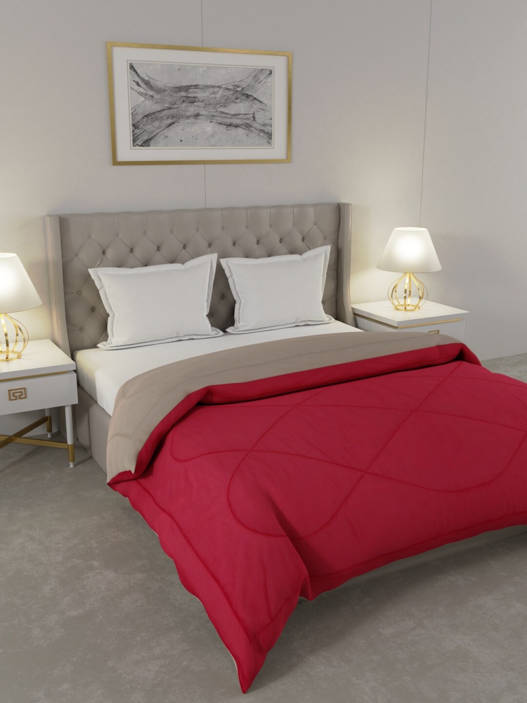 

JAIPUR FABRIC Red & Beige Microfiber Heavy Winter 250 GSM Double Bed Comforter