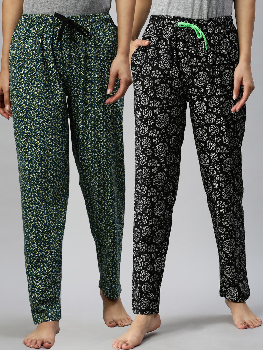 

Kryptic Women Pack Of 2 Printed Pure Cotton Lounge Pants, Black