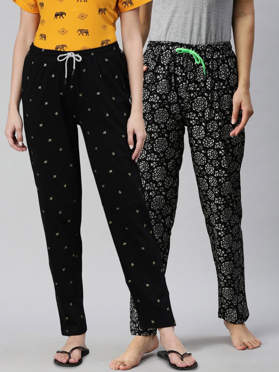 

Kryptic Woman Pack Of 2 Printed Pure Cotton Lounge Pants, Black
