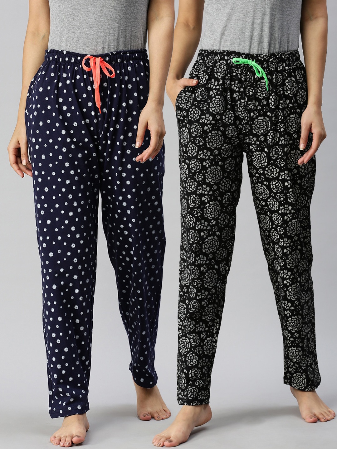 

Kryptic Women Pack Of 2 Printed Pure Cotton Lounge Pants, Black