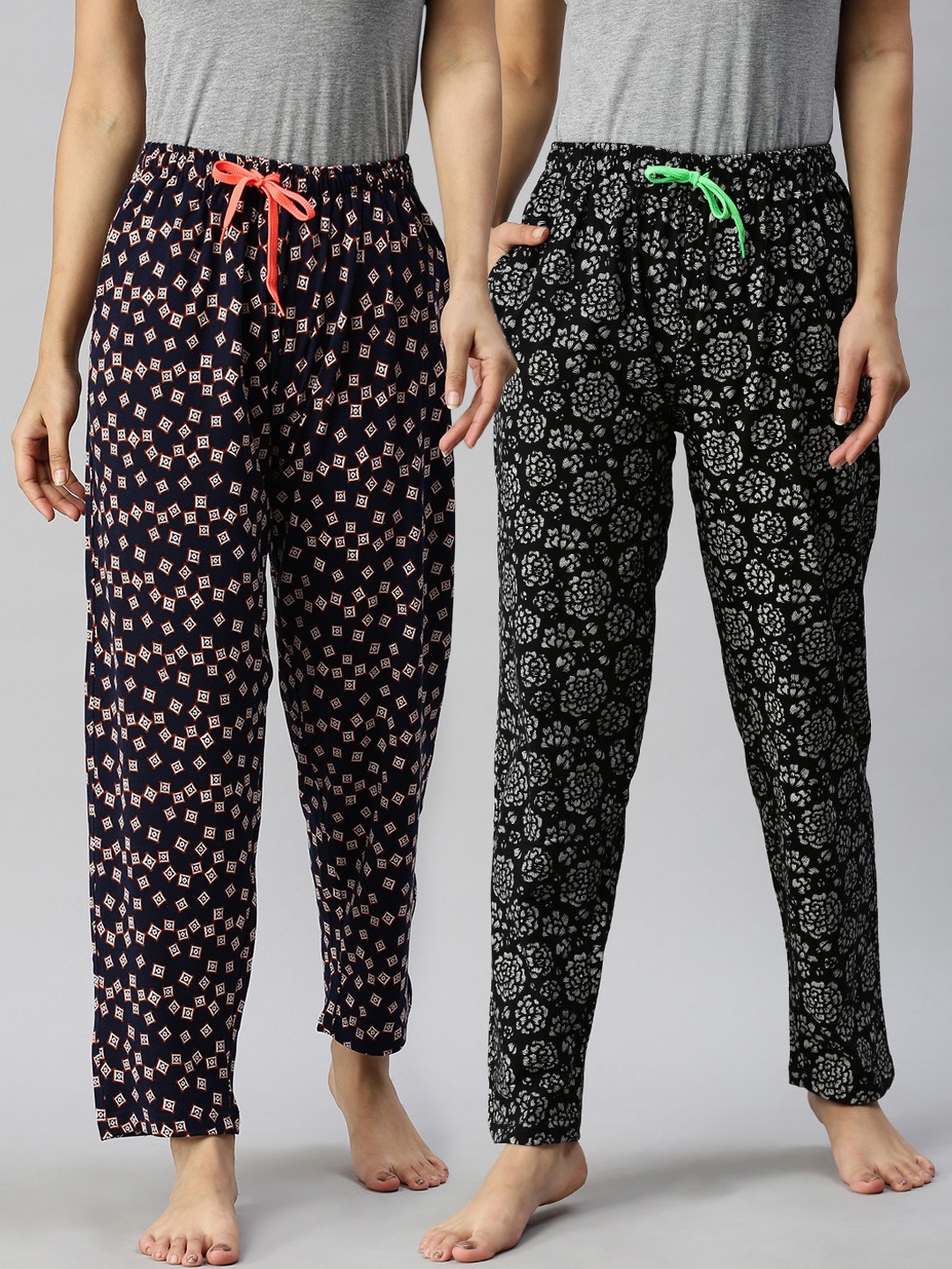 

Kryptic Women Pack Of 2 Printed Pure Cotton Lounge Pants, Black