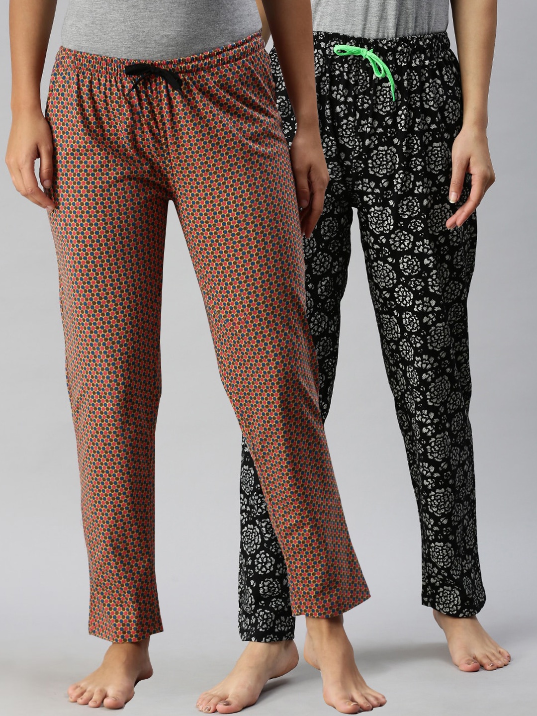 

Kryptic Women Pack Of 2 Printed Pure Cotton Lounge Pants, Black