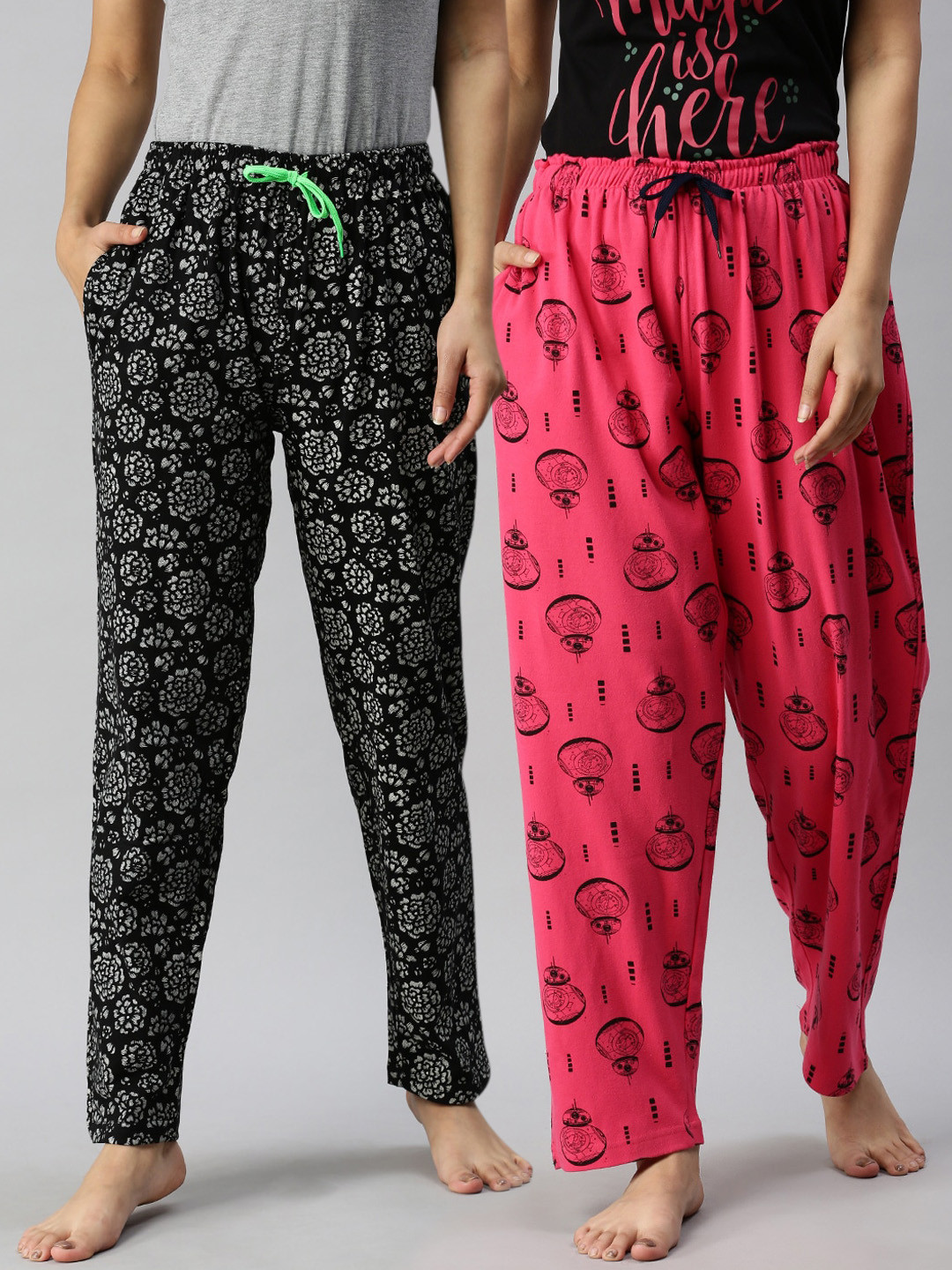 

Kryptic Women Pack Of 2 Printed Pure Cotton Lounge Pants, Black