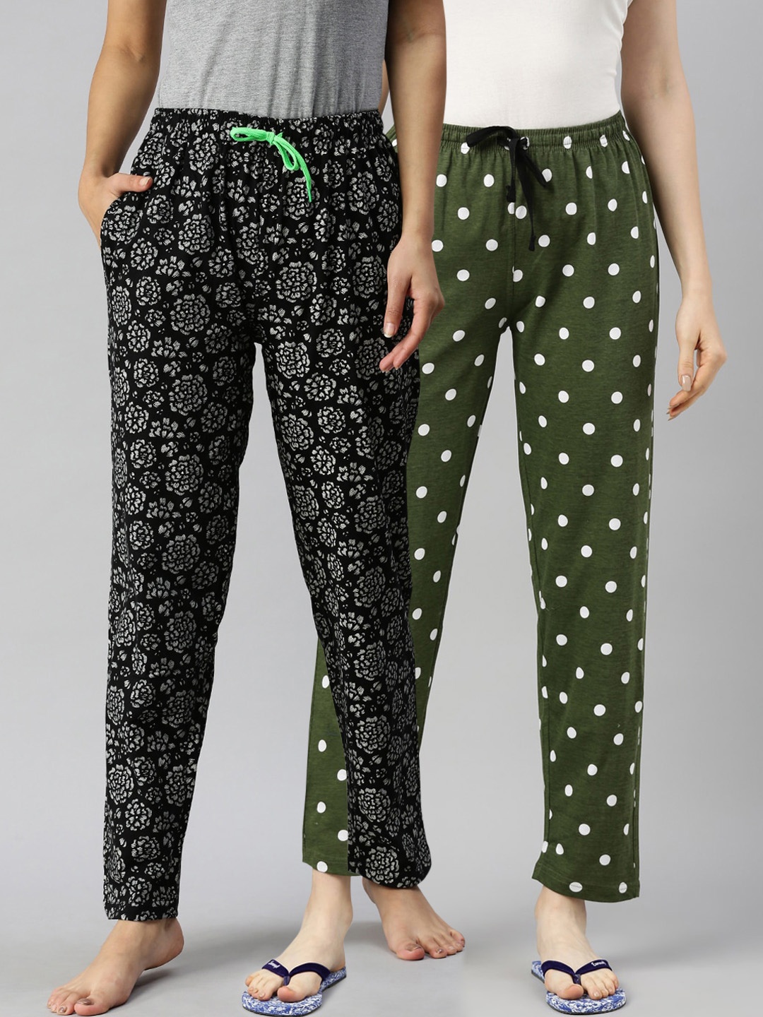 

Kryptic Women Pack Of 2 Printed Pure Cotton Lounge Pants, Black