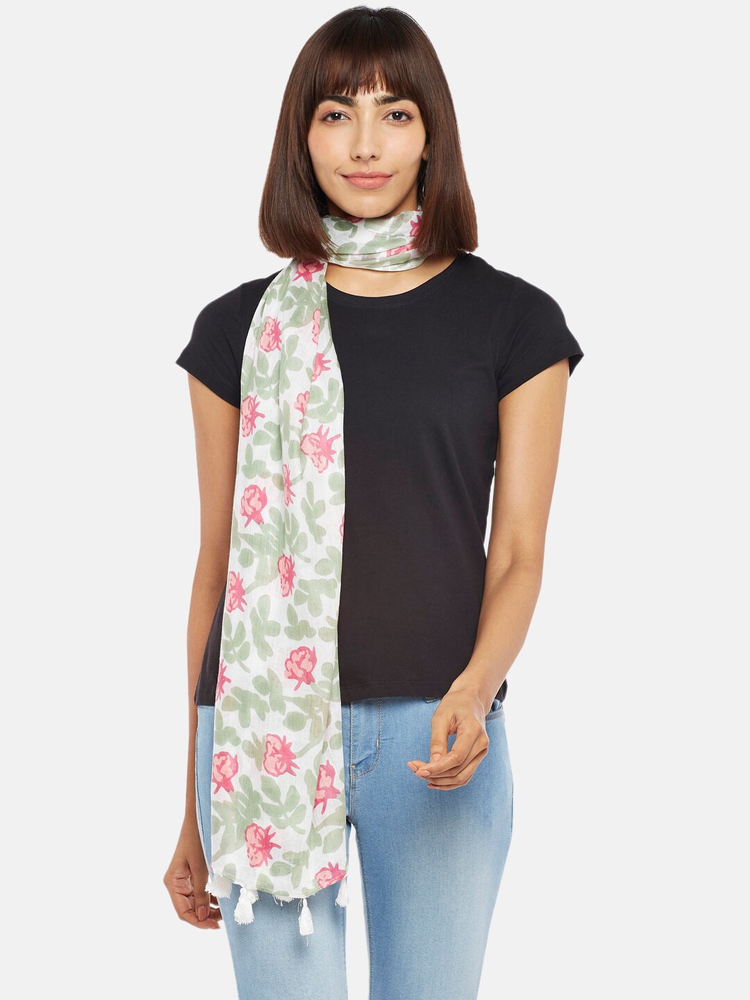 

Honey by Pantaloons Women White & Pink Printed Scarf