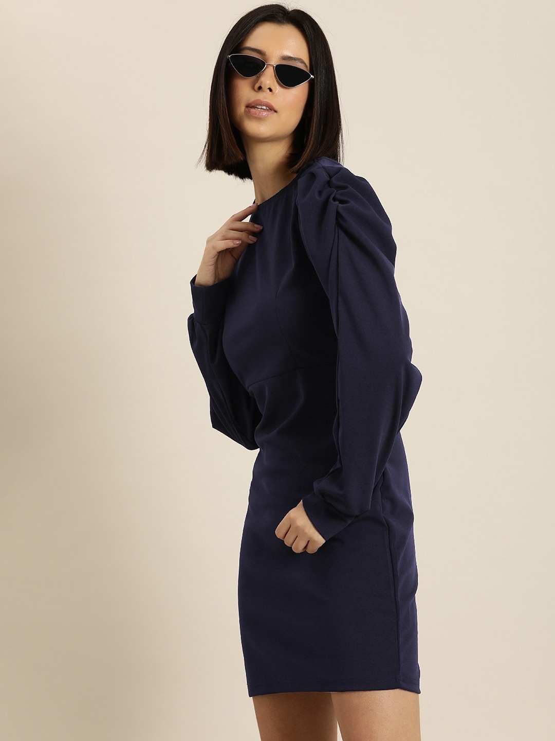 

Moda Rapido Navy Blue Solid Bodycon Mini Dress