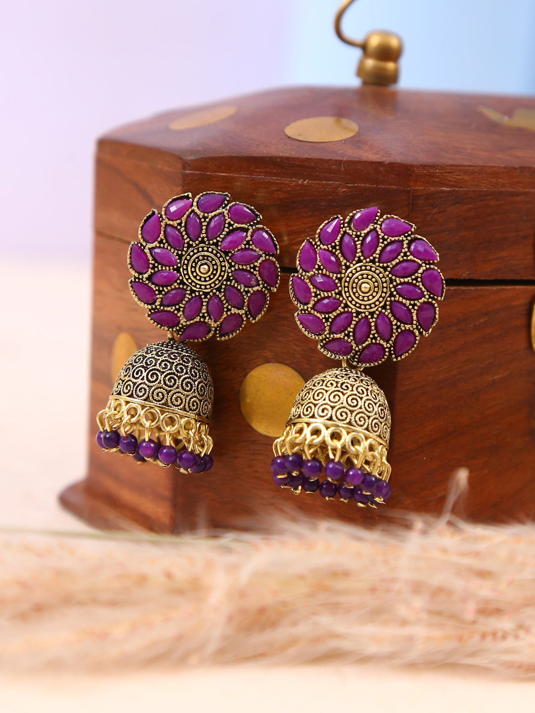 

Crunchy Fashion Purple Contemporary Jhumkas Earrings