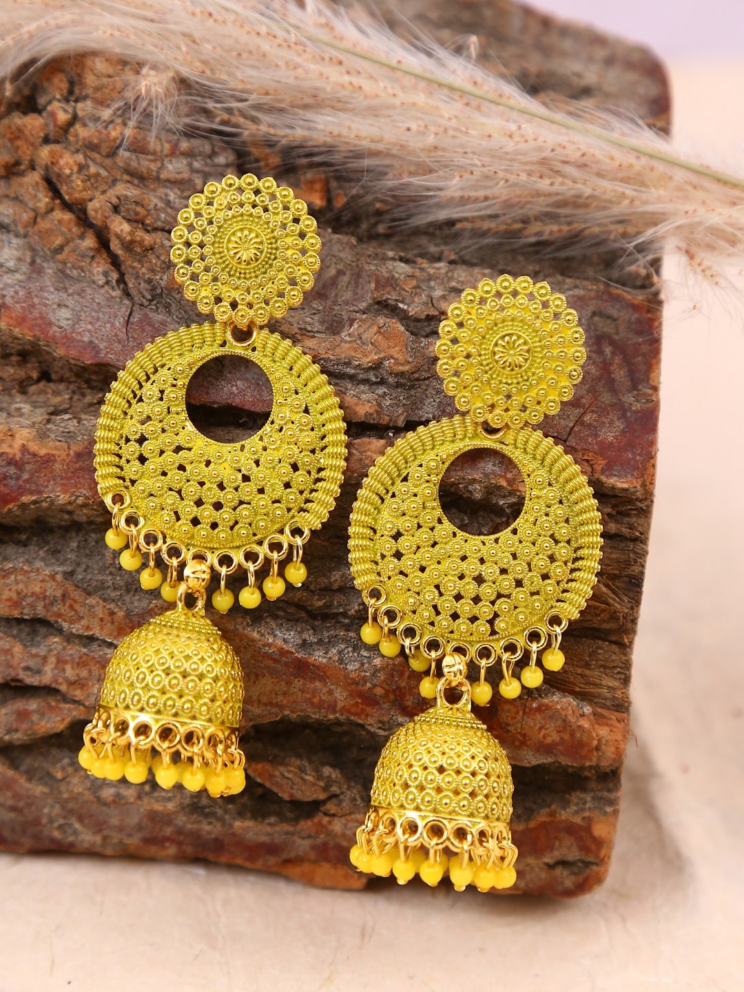 

Crunchy Fashion Woman Gold Plated Chandbali Dangler Jhumki Earrings