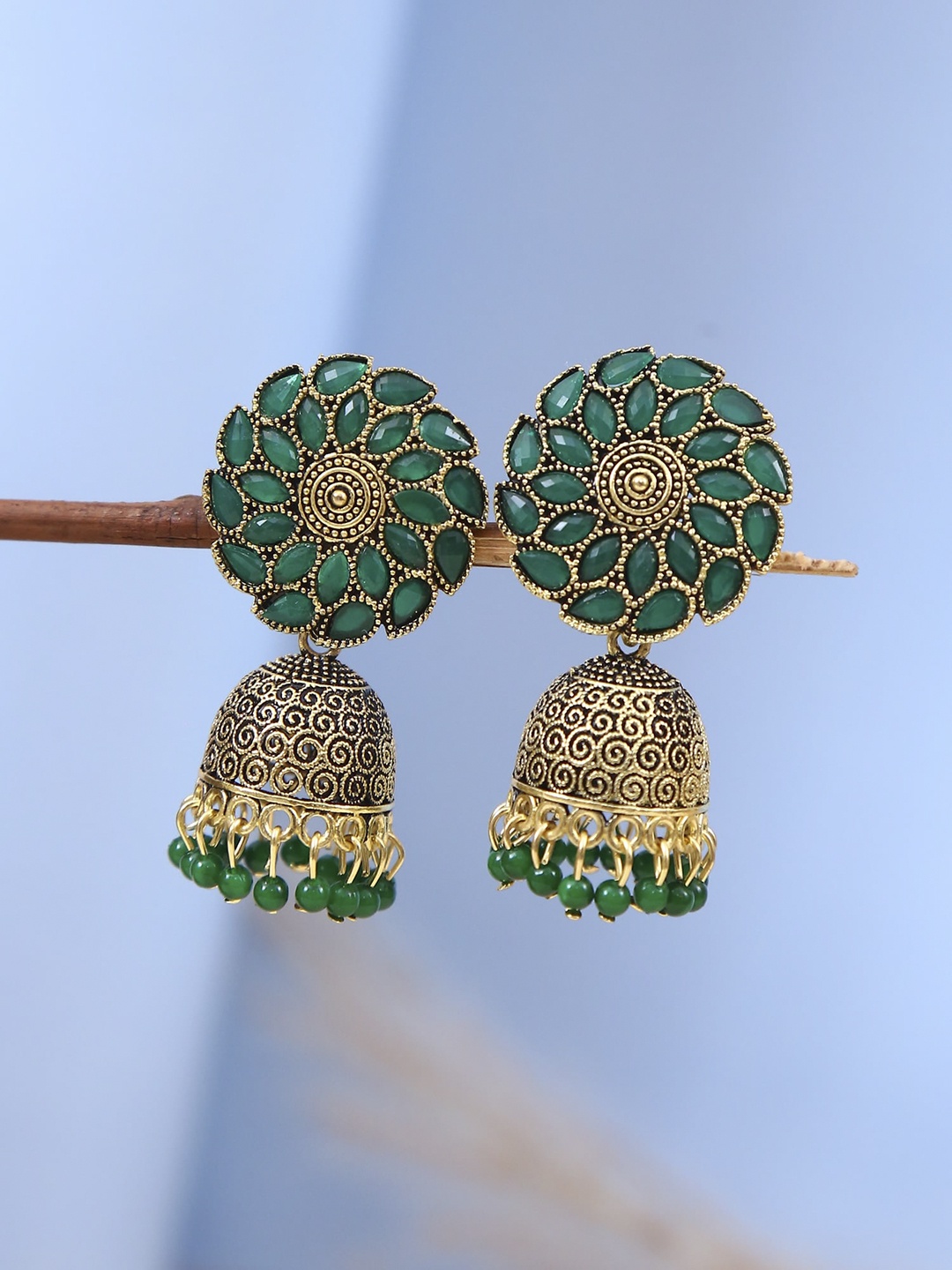 

Crunchy Fashion Green Contemporary Jhumkas Earrings