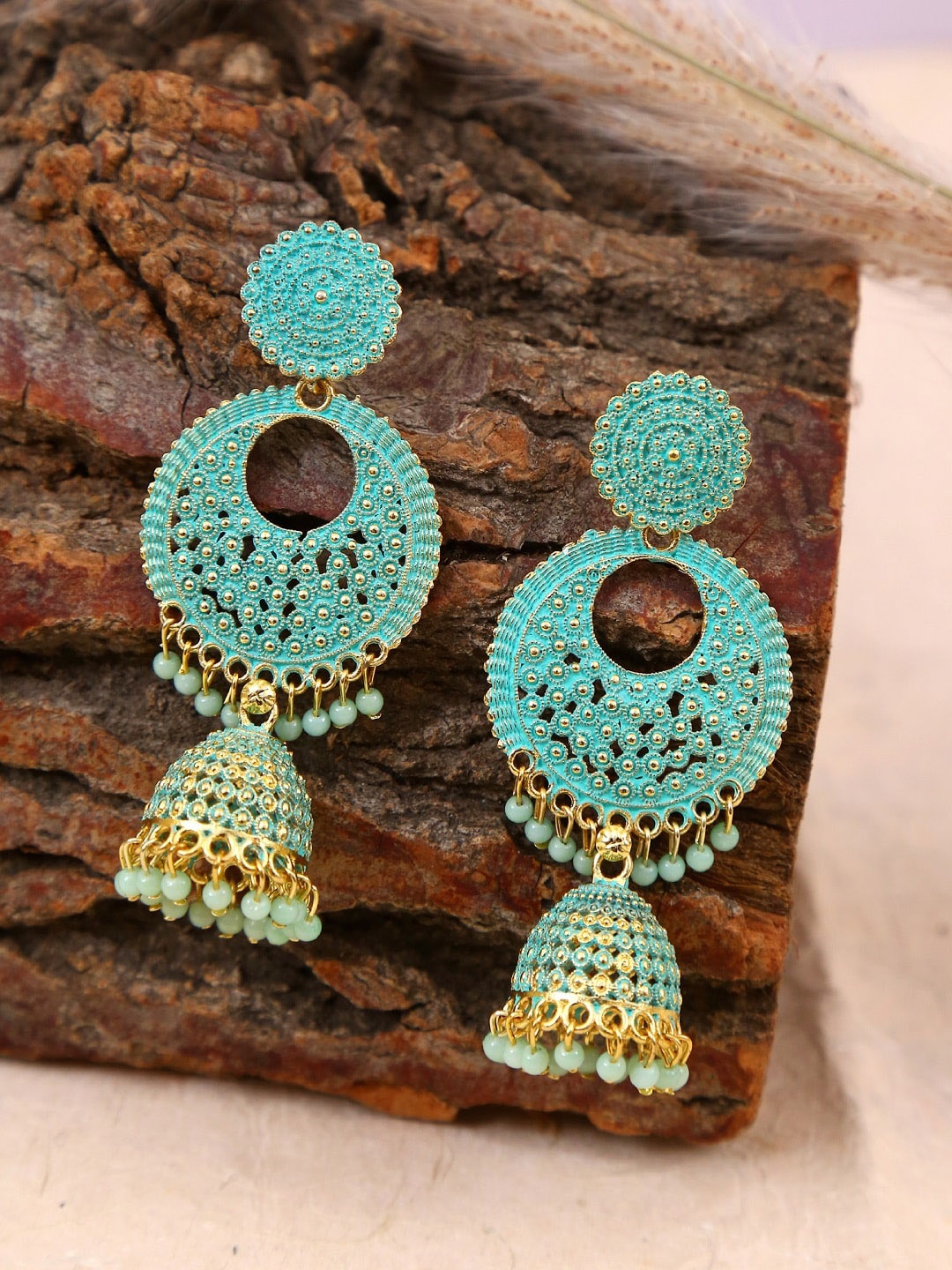 

Crunchy Fashion Gold Plated Jhumkas Earrings, Blue