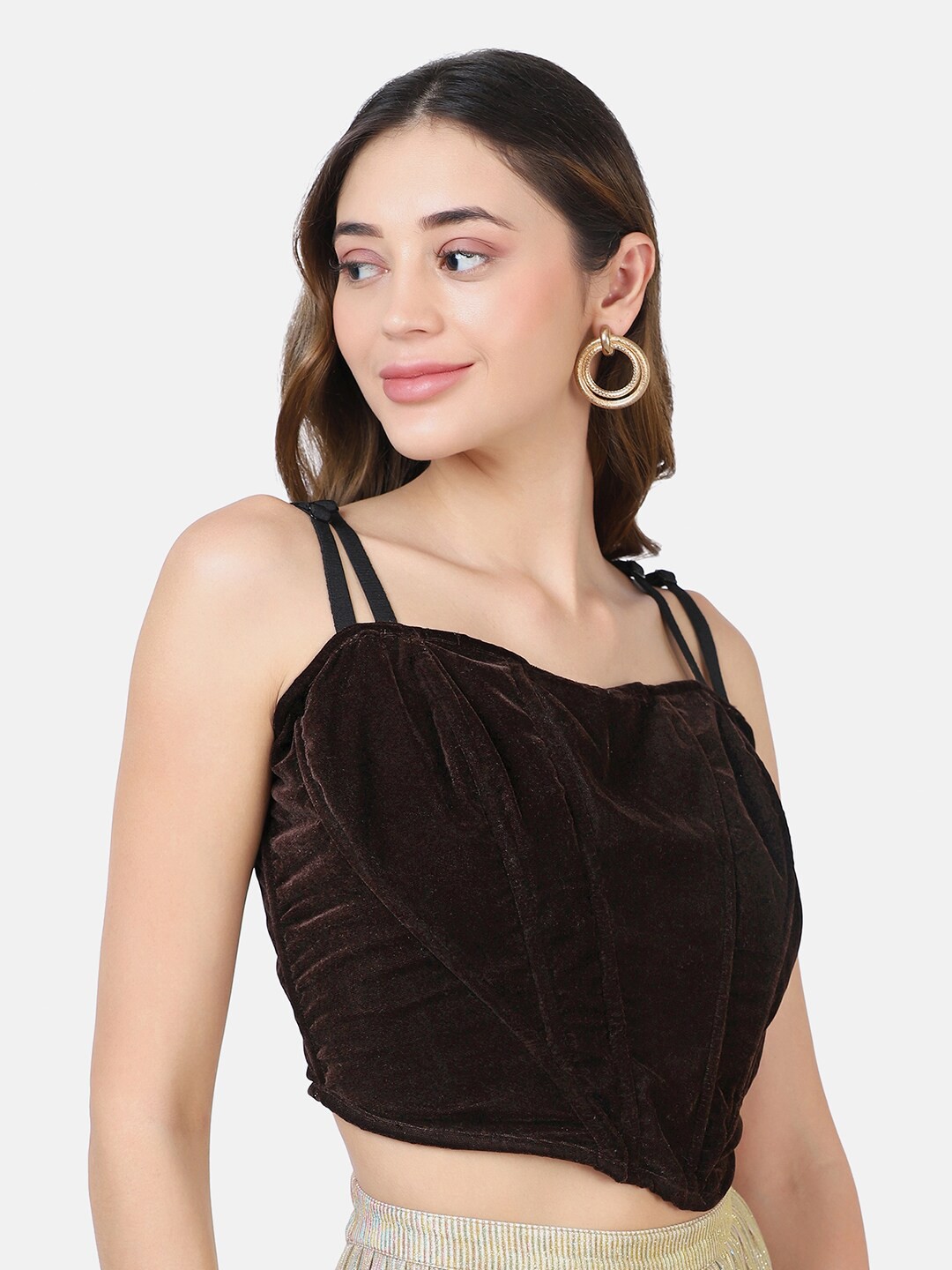 

Da Intimo Brown Criss Cross Back Velvet Bralette Bra