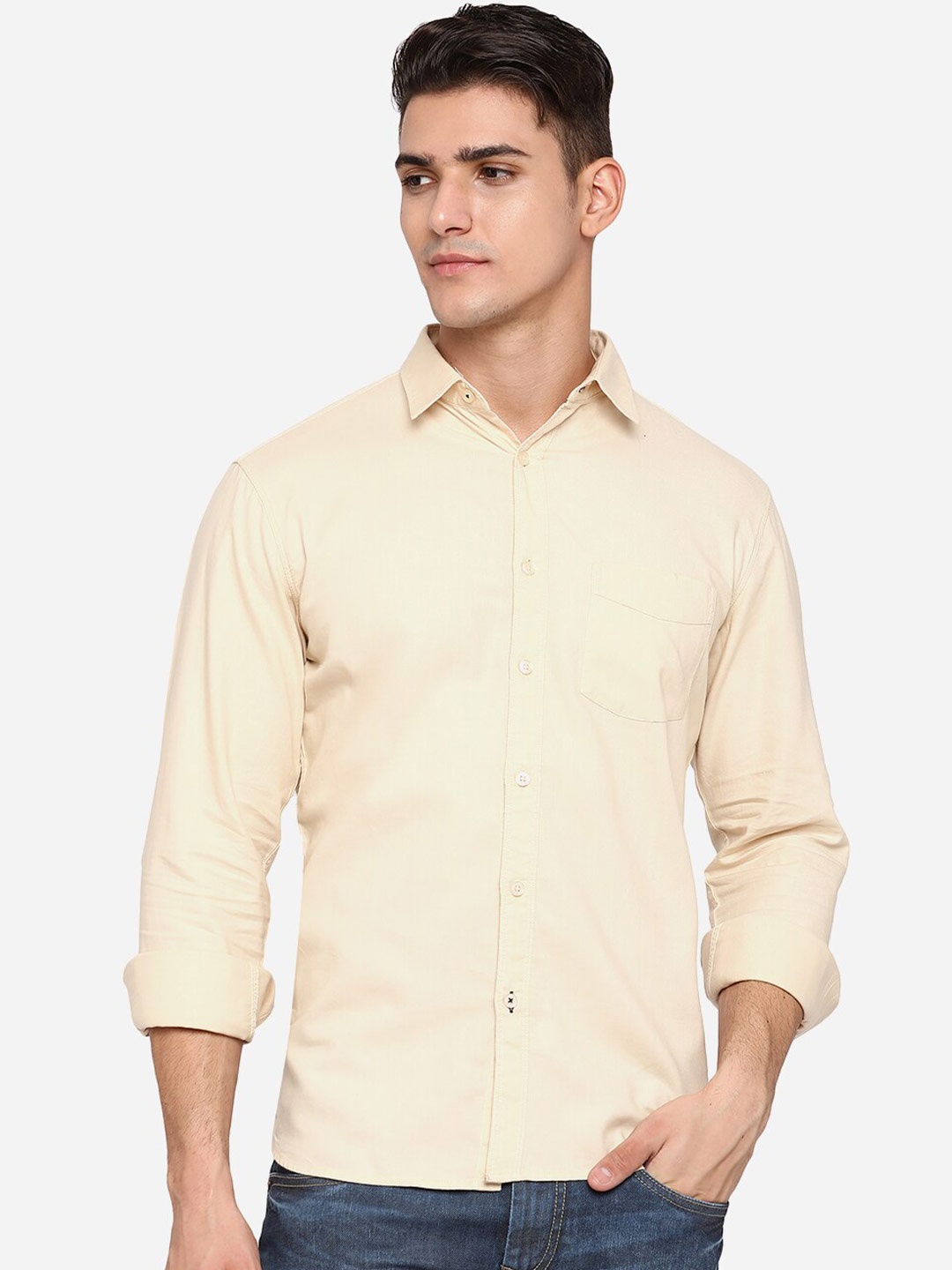 

Greenfibre Men Peach-Coloured Slim Fit Opaque Casual Shirt