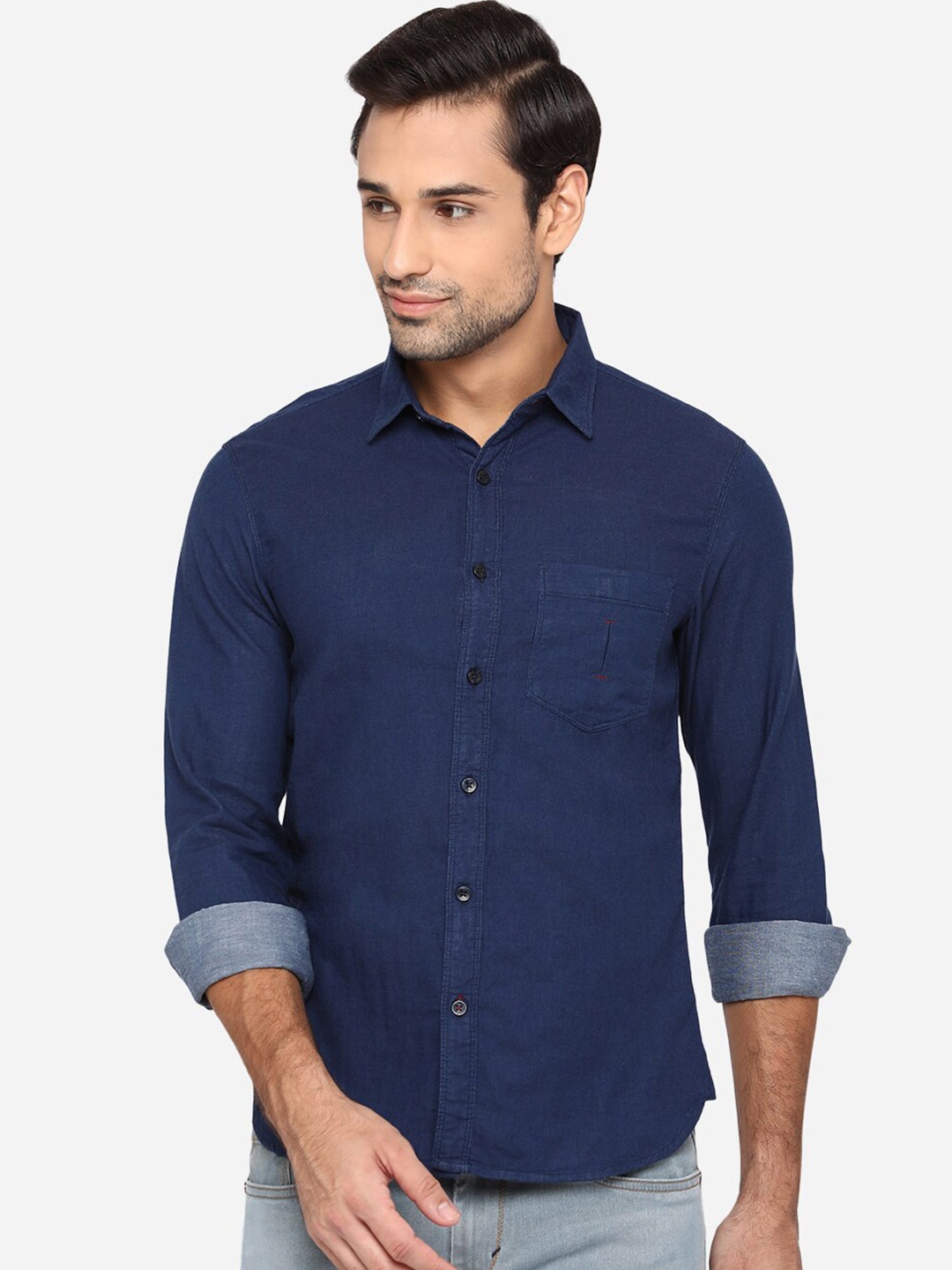 

Greenfibre Men Blue Slim Fit Opaque Casual Shirt