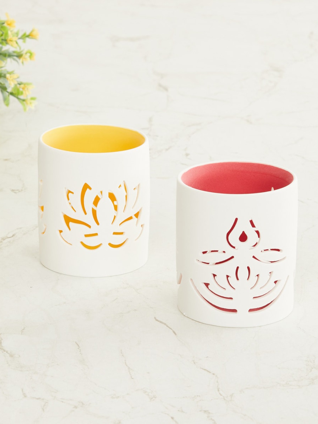 

Home Centre Multicoloured Set of 2 Ceramic Tea Candle Holders, Multi