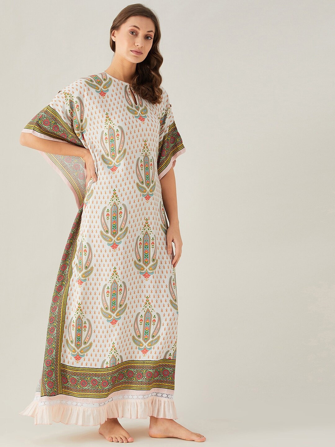 

The Kaftan Company Off White Printed Maxi Kaftan Nightdress
