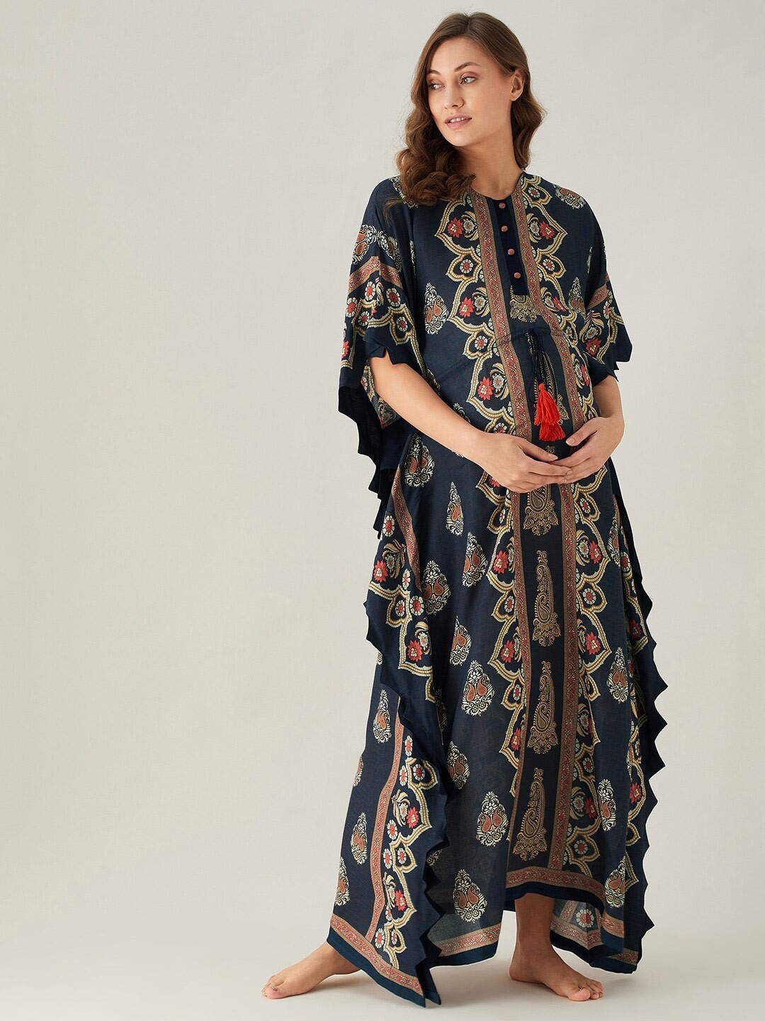 

The Kaftan Company Navy Blue Printed Maxi Kaftan Nightdress