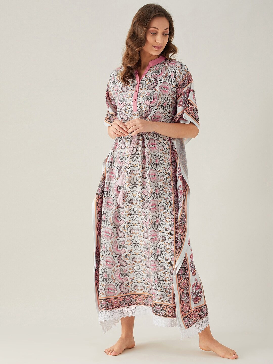 

The Kaftan Company White Printed Maxi Nightdress