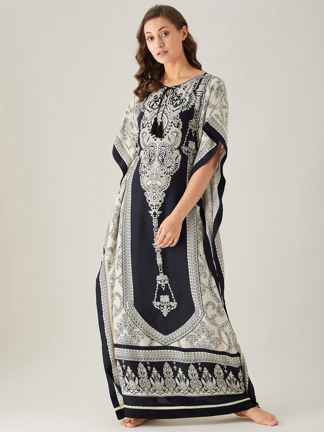 

The Kaftan Company Black & White Printed Maxi Nightdress