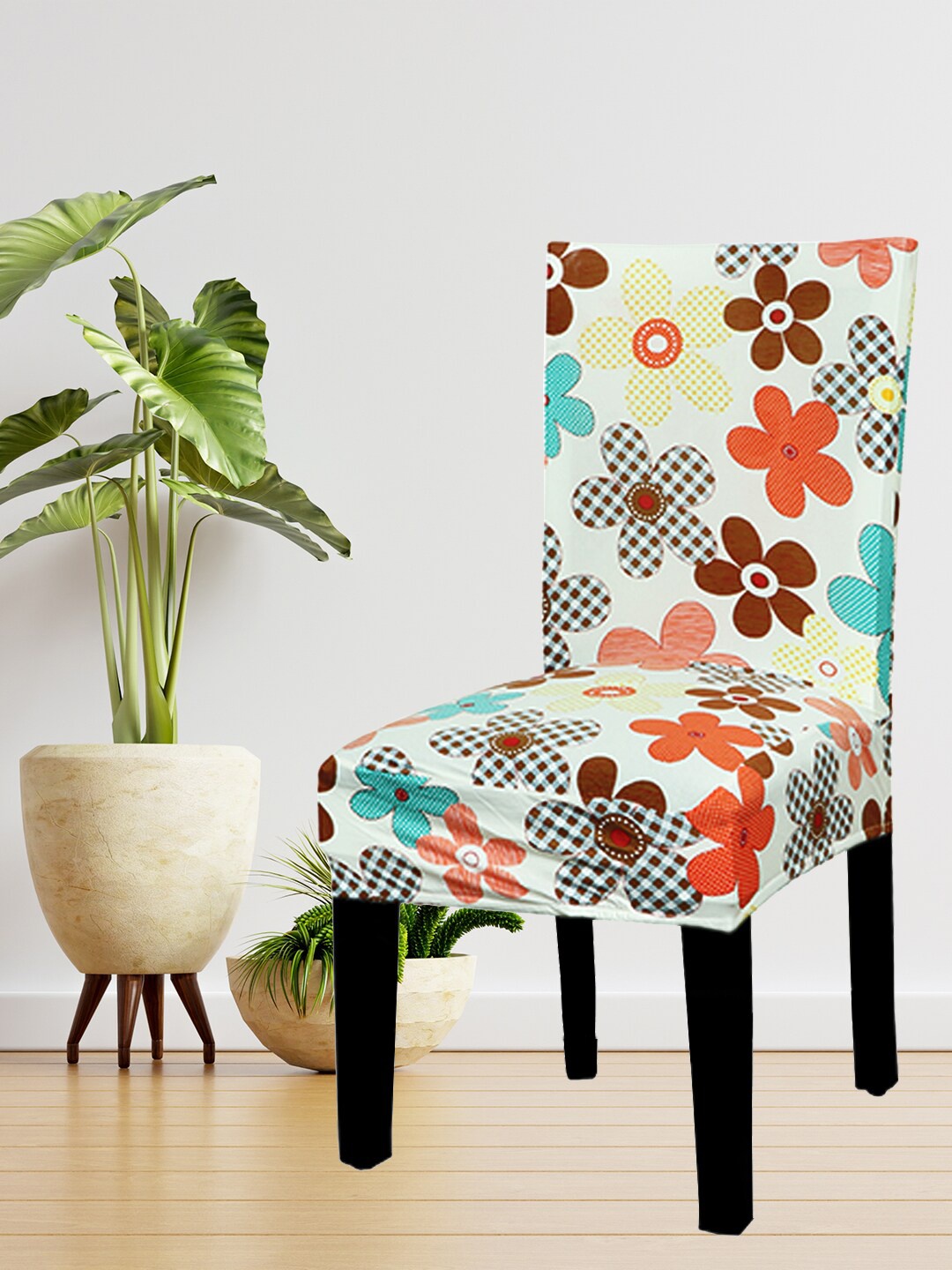 

HOUSE OF QUIRK Cream-Coloured Floral Printed Chair Cover