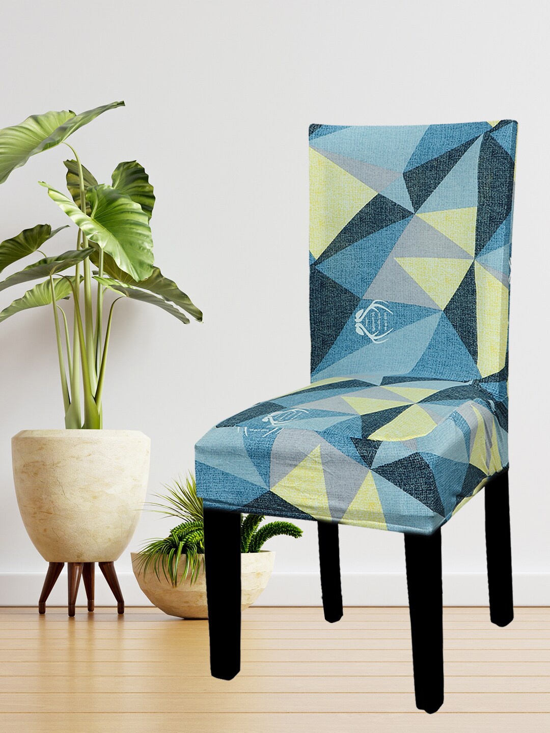 

HOUSE OF QUIRK Set Of 4 Blue & Yellow Printed Elastic Stretch Chair Covers
