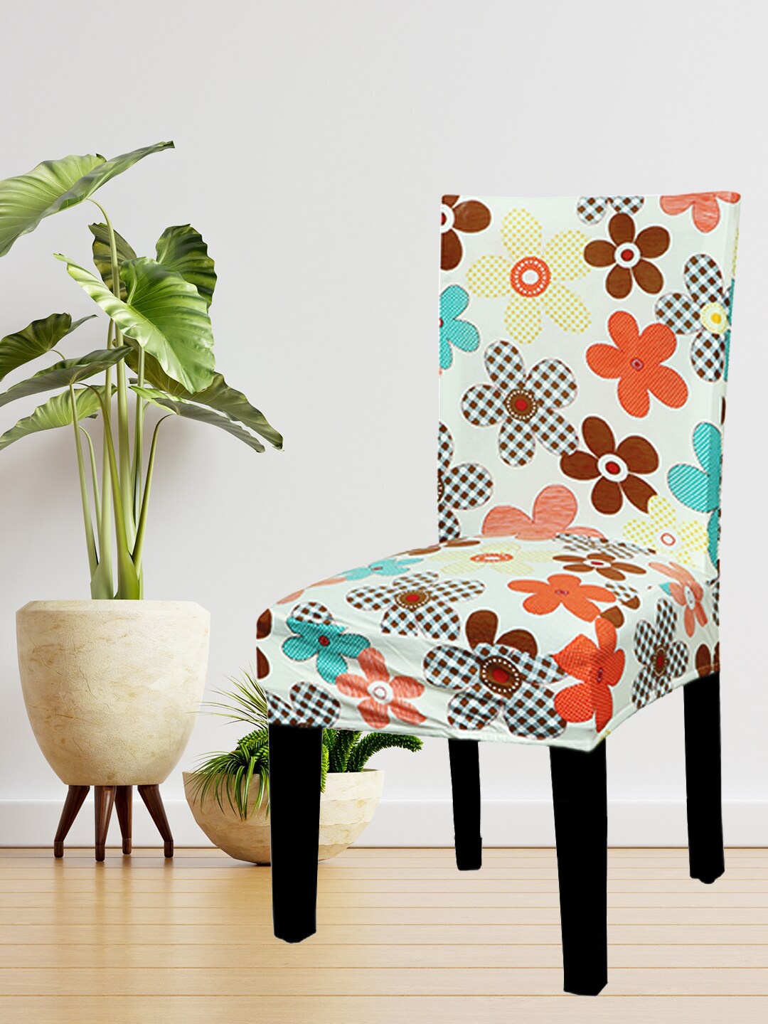 

HOUSE OF QUIRK Set Of 6 Cream-Coloured & Orange Printed Chair Covers