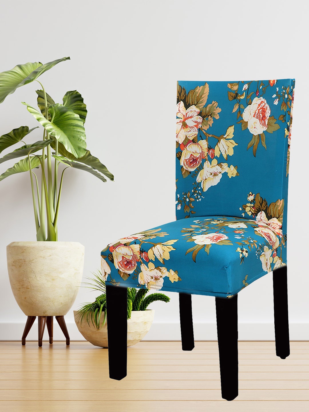 

HOUSE OF QUIRK Set Of 6 Blue & Olive-Green Floral Printed Chair Covers