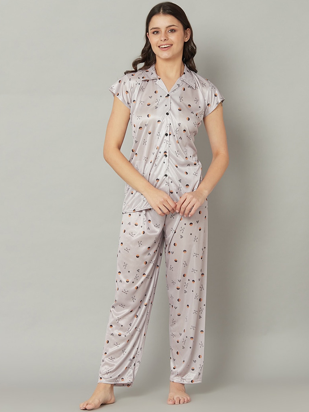 

TRUNDZ Women Grey Printed Night Suit
