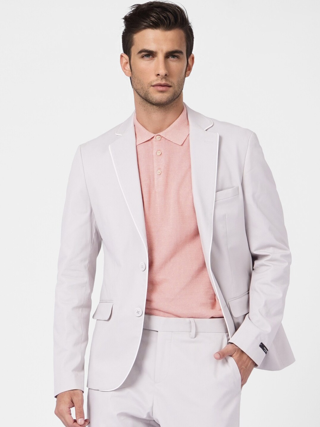 

Jack & Jones Men Grey Solid Single-Breasted Casual Blazer