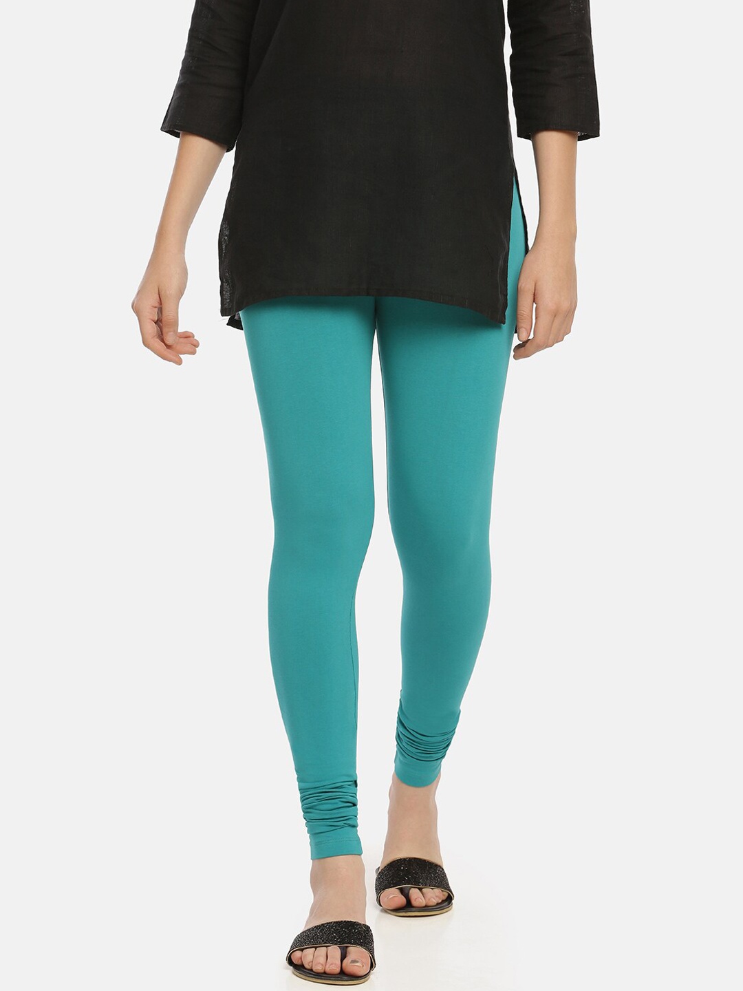 

Zelen Women Sea-Green Solid Churidar-Length Leggings